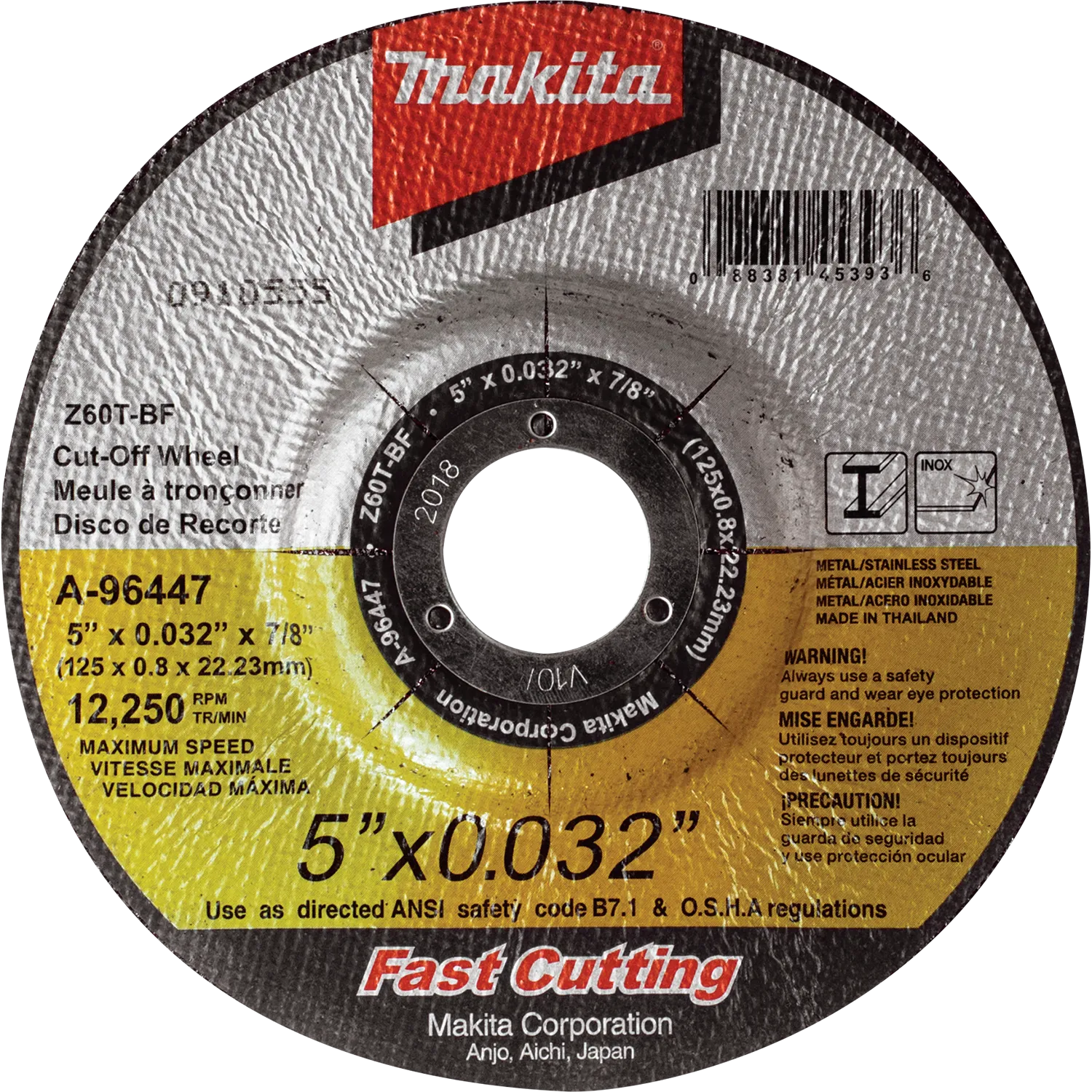 5" x .032" x 7/8" Depressed Center Ultra Thin Cut‑Off Wheel, Stainless