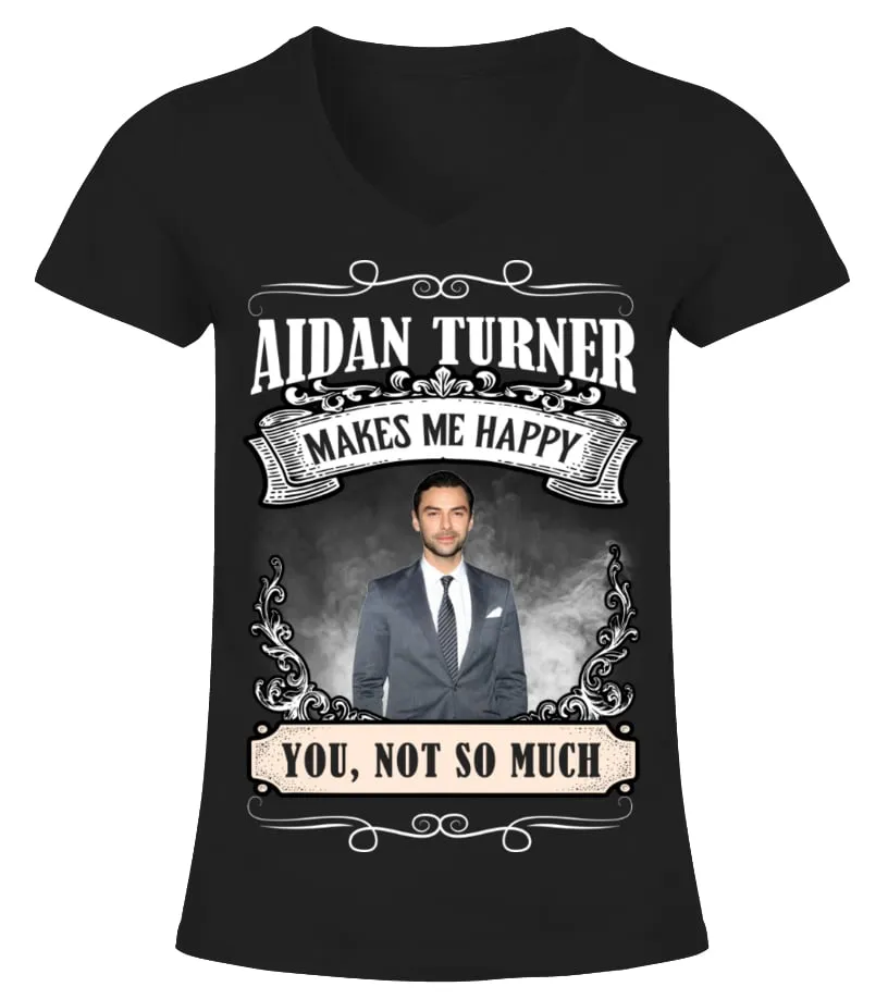 AIDAN TURNER MAKES ME HAPPY Camiseta cuello pico Mujer