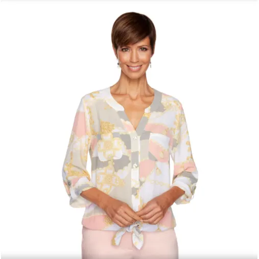 BLUSA CON MANGAS LARGA ROSA MULTICOLOR RUBY RD