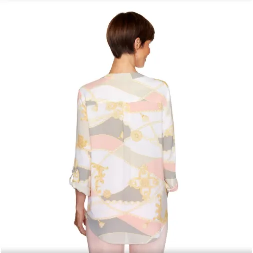 BLUSA CON MANGAS LARGA ROSA MULTICOLOR RUBY RD