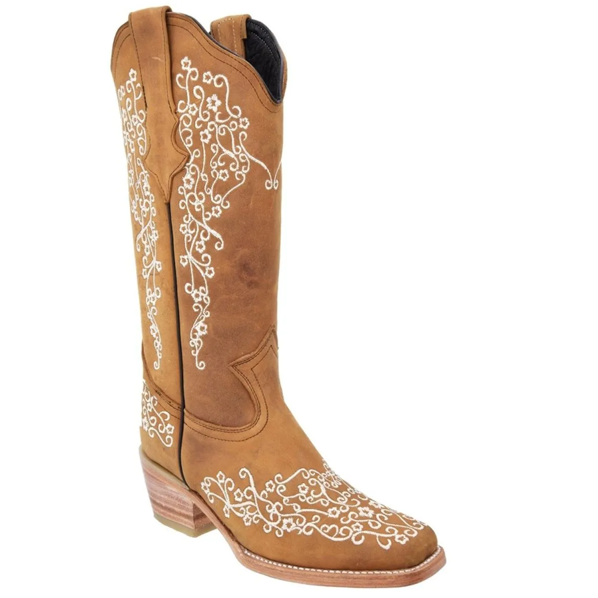 BOTAS ALTAS DE CUERO NOBUCK HORMA RODEO PARA MUJER COLOR MIEL WD484