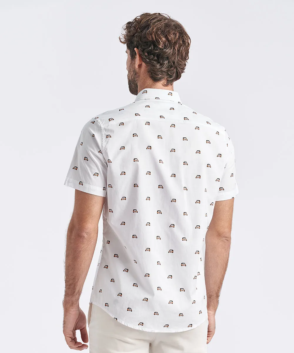 CAMISA MANGA CORTA MEDIA PECHERA OCULTA ESTAMPADA CLASSIC FIT BLANCO ESTAMPADO PV24