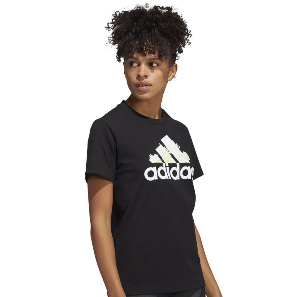 CAMISETA ADIDAS NEGRA LOGO FLORAL MUJER