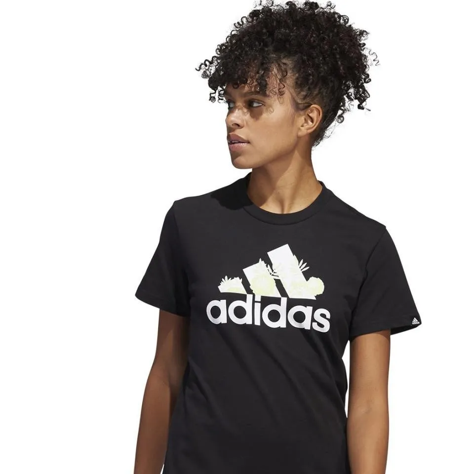 CAMISETA ADIDAS NEGRA LOGO FLORAL MUJER