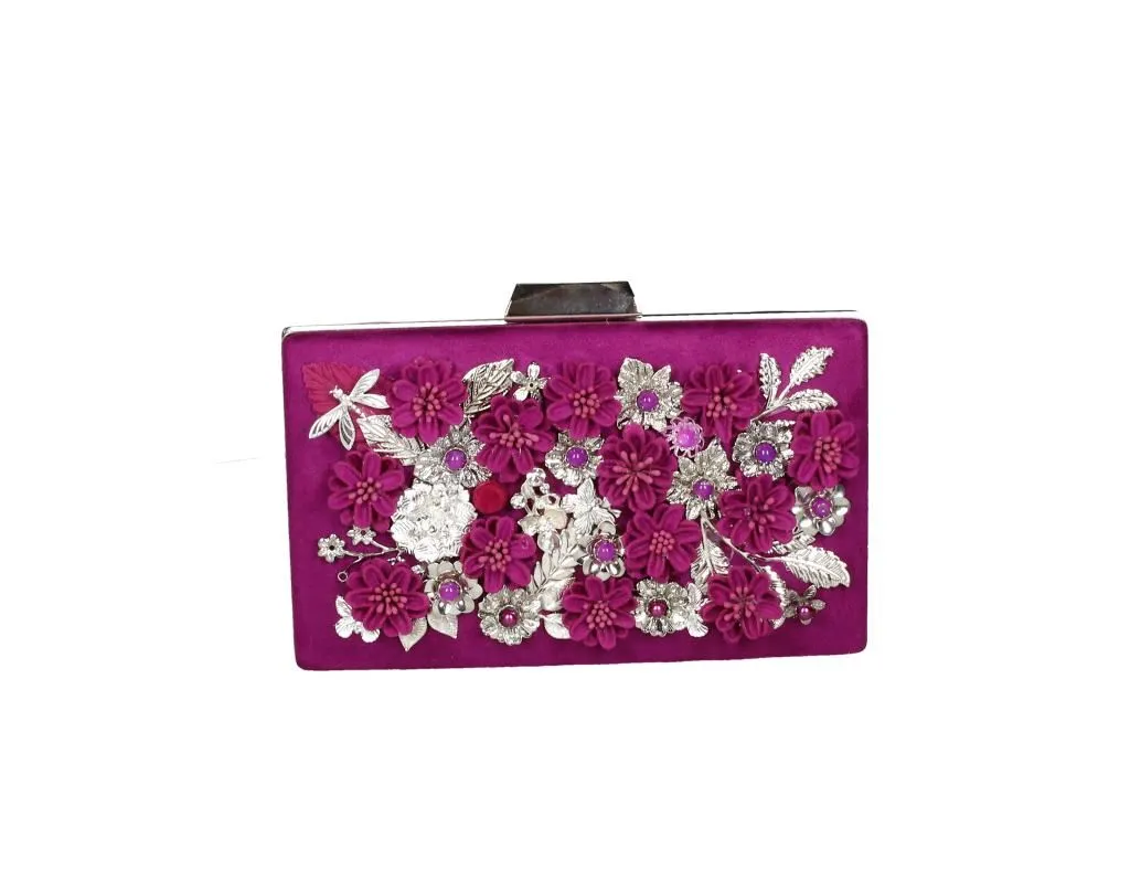 Clutch Buganvilla Flores y Pedrería