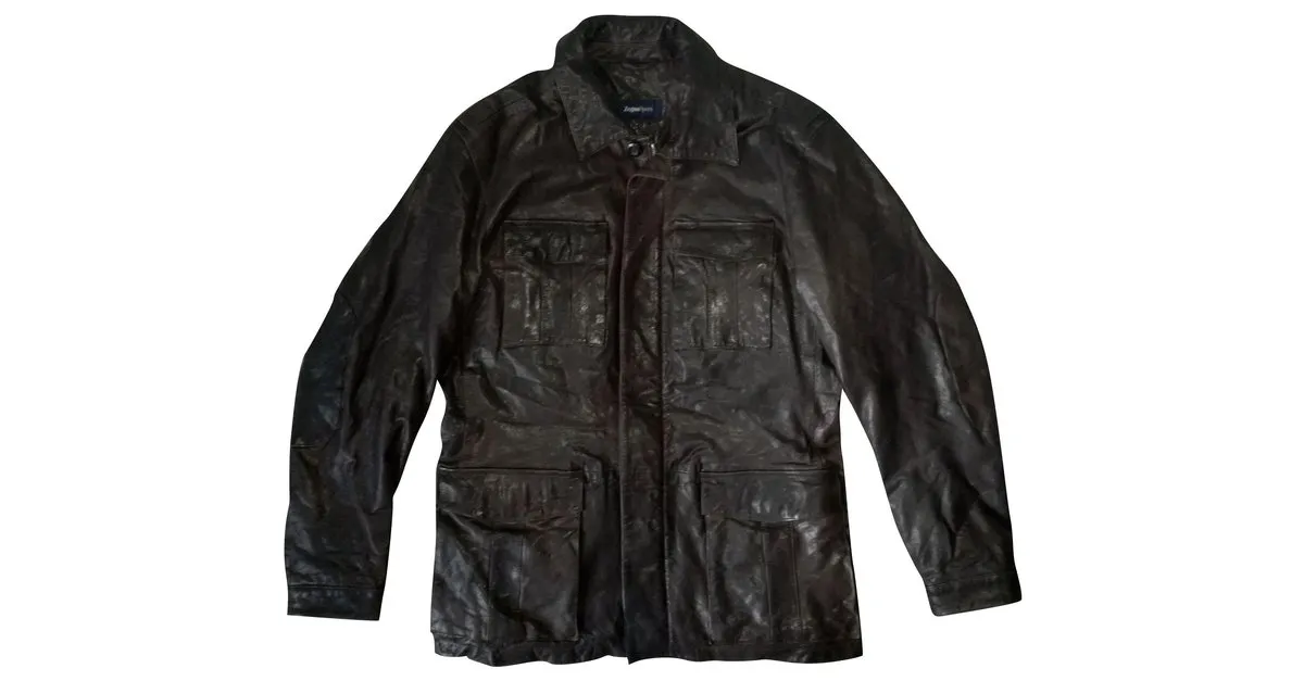 Ermenegildo Zegna ZEGNA SPORT 3/4 Tour Master Lawndale Chaqueta motera de cuero marrón para moto, Talla M Castaño 