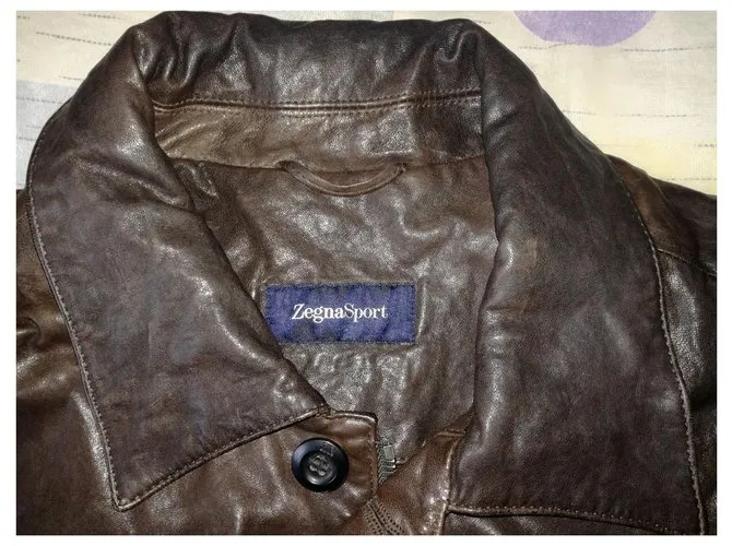 Ermenegildo Zegna ZEGNA SPORT 3/4 Tour Master Lawndale Chaqueta motera de cuero marrón para moto, Talla M Castaño 
