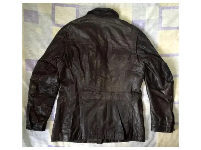 Ermenegildo Zegna ZEGNA SPORT 3/4 Tour Master Lawndale Chaqueta motera de cuero marrón para moto, Talla M Castaño 