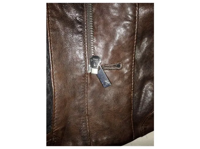 Ermenegildo Zegna ZEGNA SPORT 3/4 Tour Master Lawndale Chaqueta motera de cuero marrón para moto, Talla M Castaño 