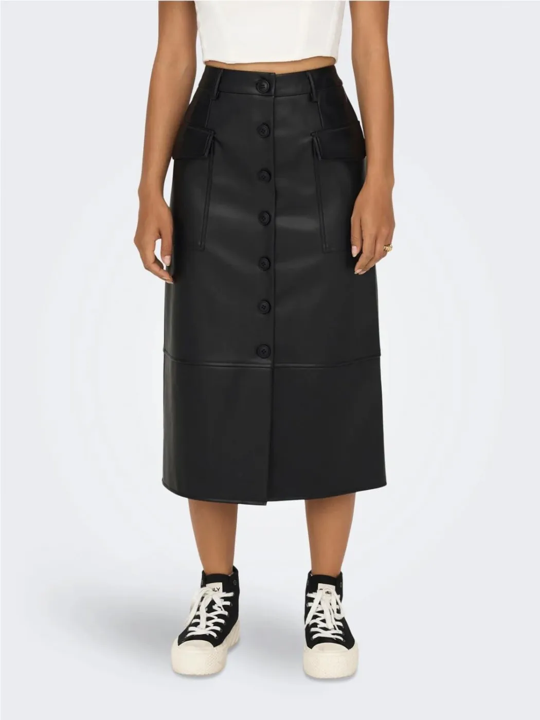 FALDA BOTONES POLIPIEL ONLY MUJER ONLKIM CARGO NEGRO