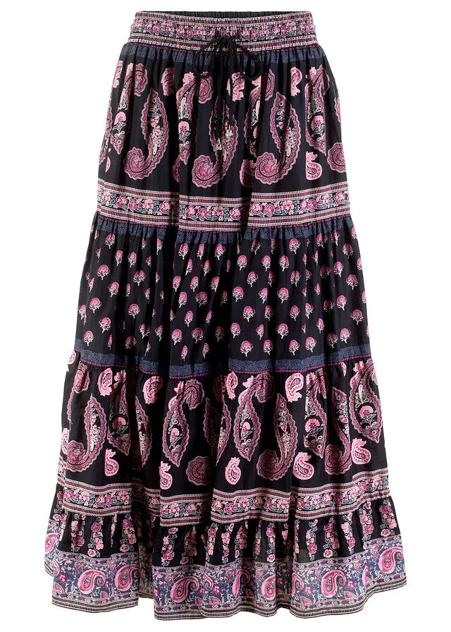 Falda larga Negro estampado