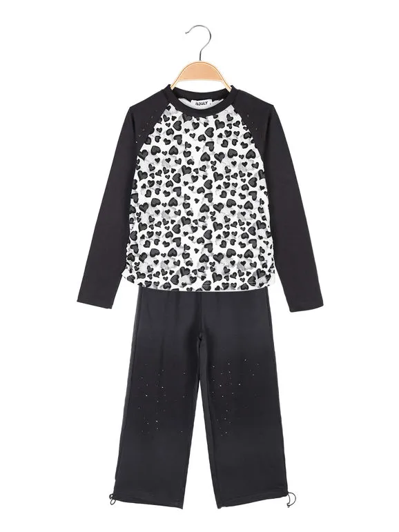 Injuly Conjunto de 2 piezas para niña con camiseta estampada y pantalón de campana.