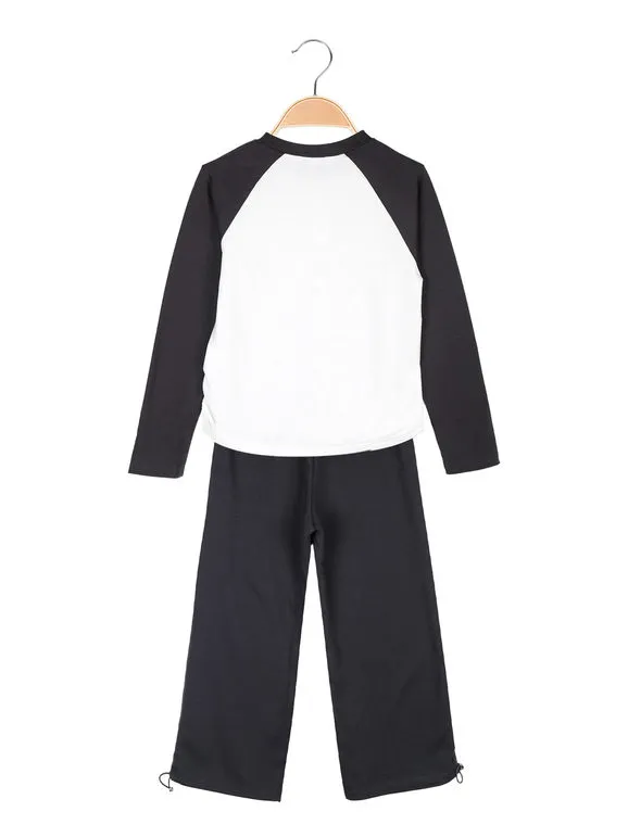 Injuly Conjunto de 2 piezas para niña con camiseta estampada y pantalón de campana.