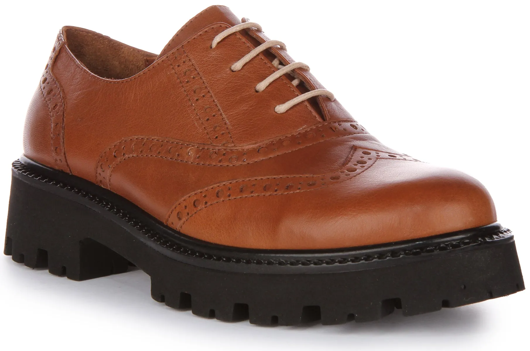 JUSTINREESS Millie Zapatos Oxford de cordones de piel para mujer en negro blanco