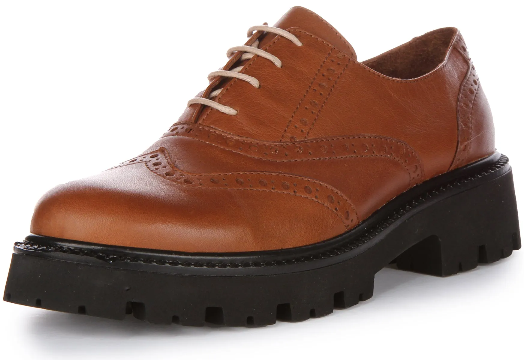 JUSTINREESS Millie Zapatos Oxford de cordones de piel para mujer en negro blanco