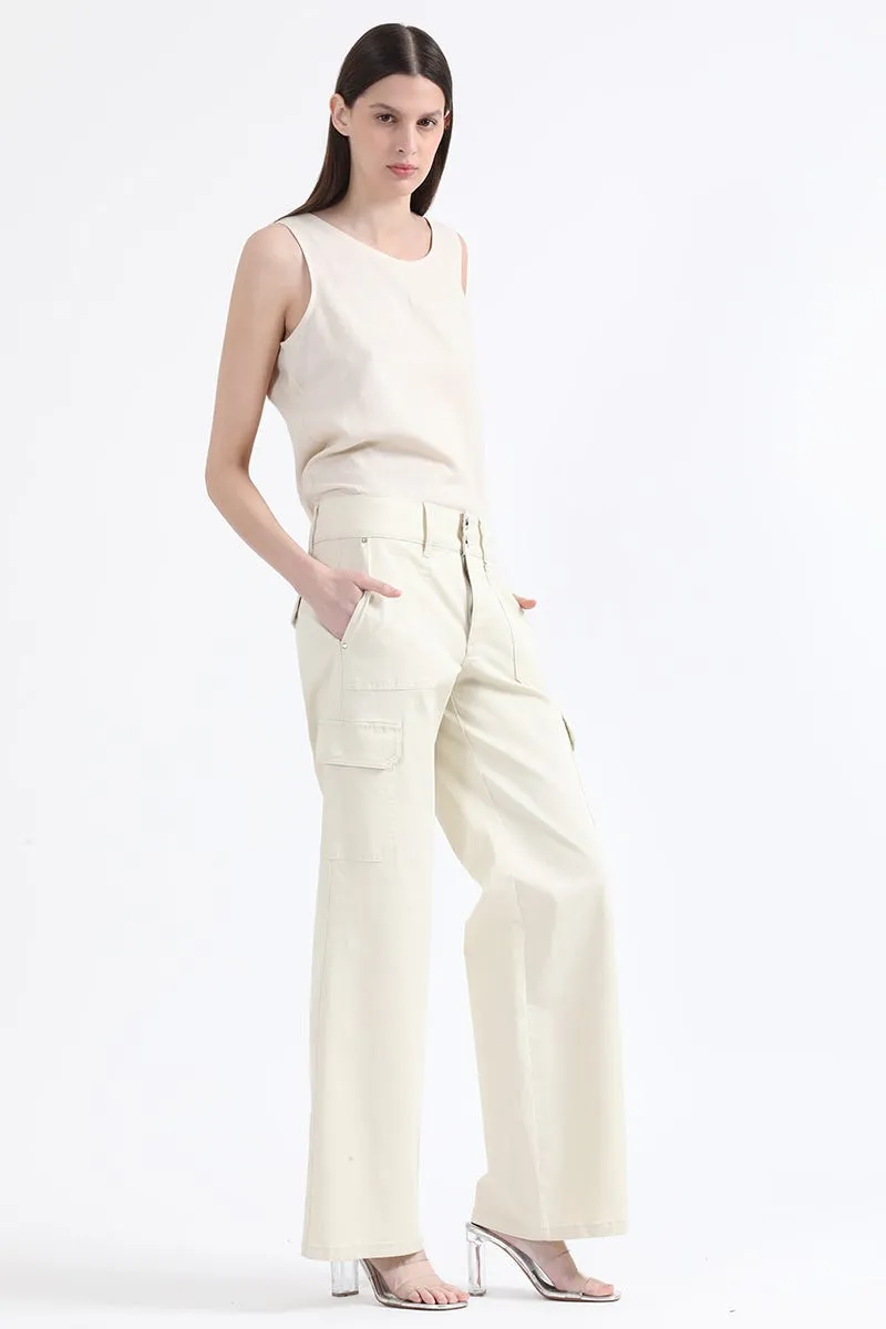 PANTALON STRAIGHT CARGO FIT, TIRO MEDIO, CRUDO