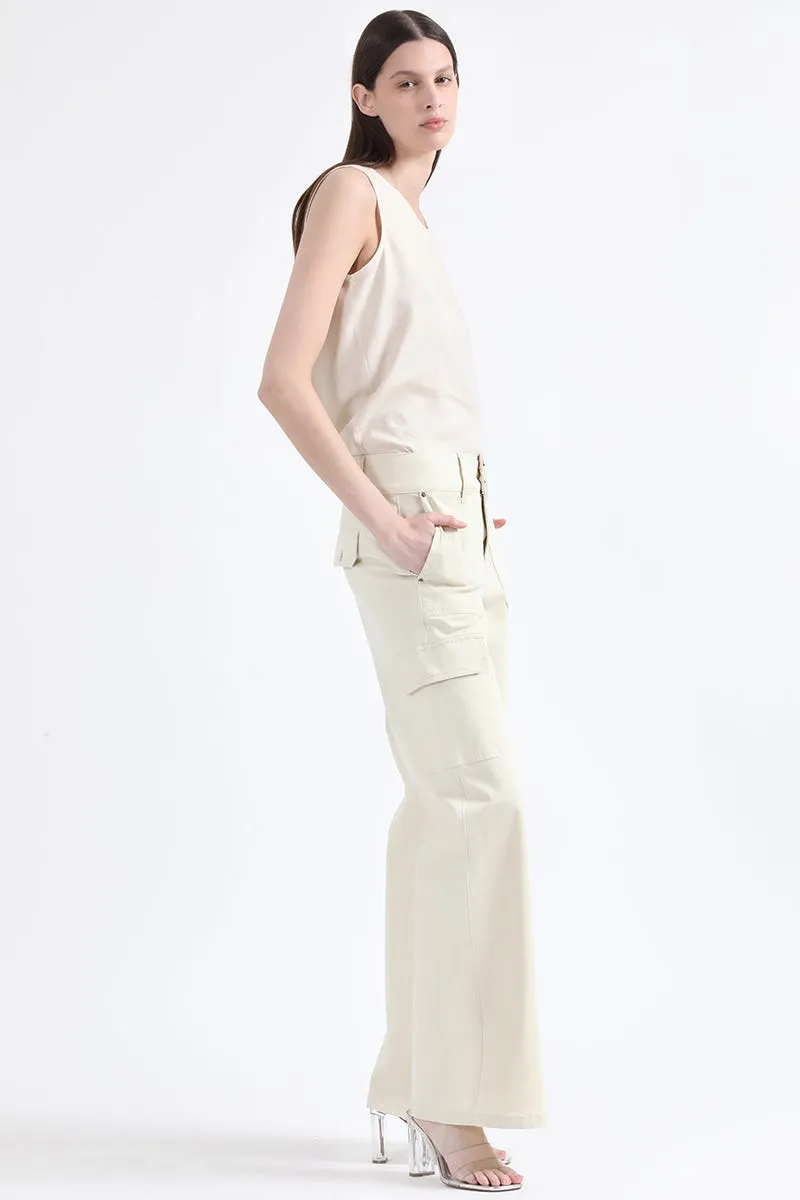 PANTALON STRAIGHT CARGO FIT, TIRO MEDIO, CRUDO