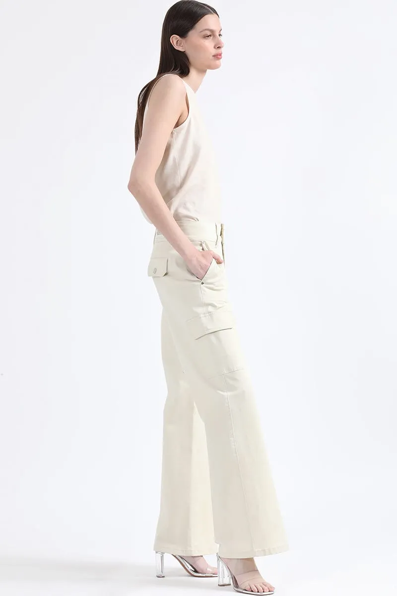 PANTALON STRAIGHT CARGO FIT, TIRO MEDIO, CRUDO