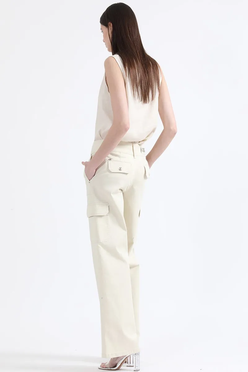 PANTALON STRAIGHT CARGO FIT, TIRO MEDIO, CRUDO