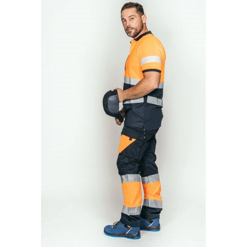 Pantalón ACOLCHADO alta visibilidad HOMBRE KINGSMANN STARLIGHT, Azul Marino con Naranja Flúor
