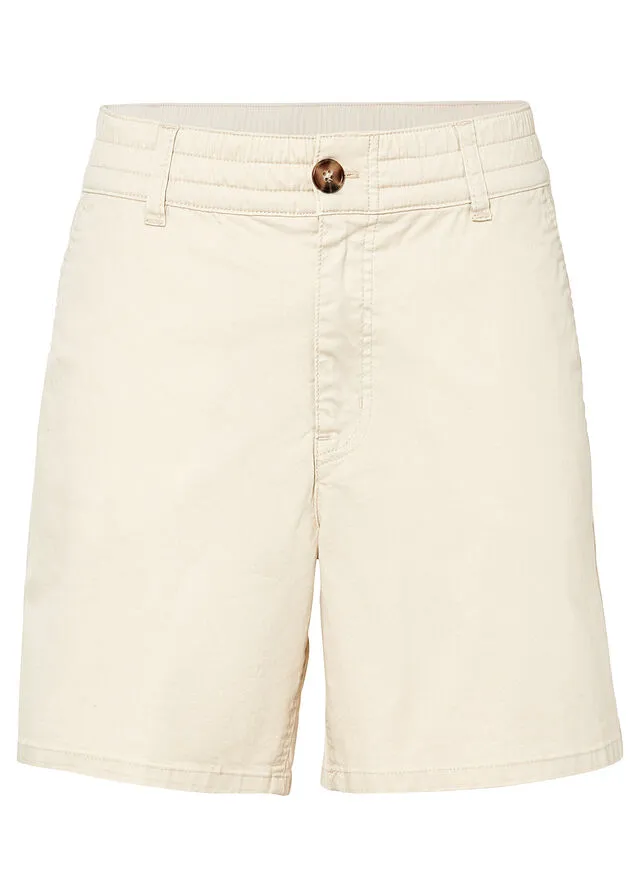 Pantalón corto de tiro alto de sarga gris guijarro