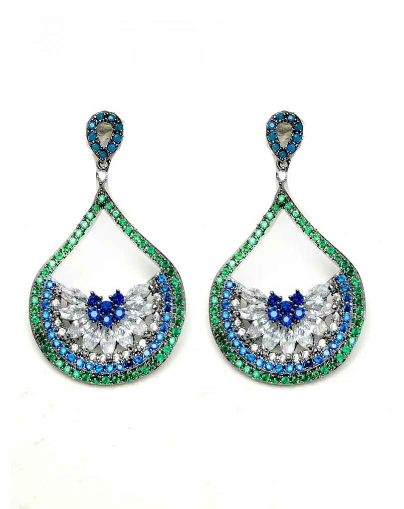 PENDIENTES BISUTERIA FINA VERDES Y AZUL MUY ELEGANTES ONLINE