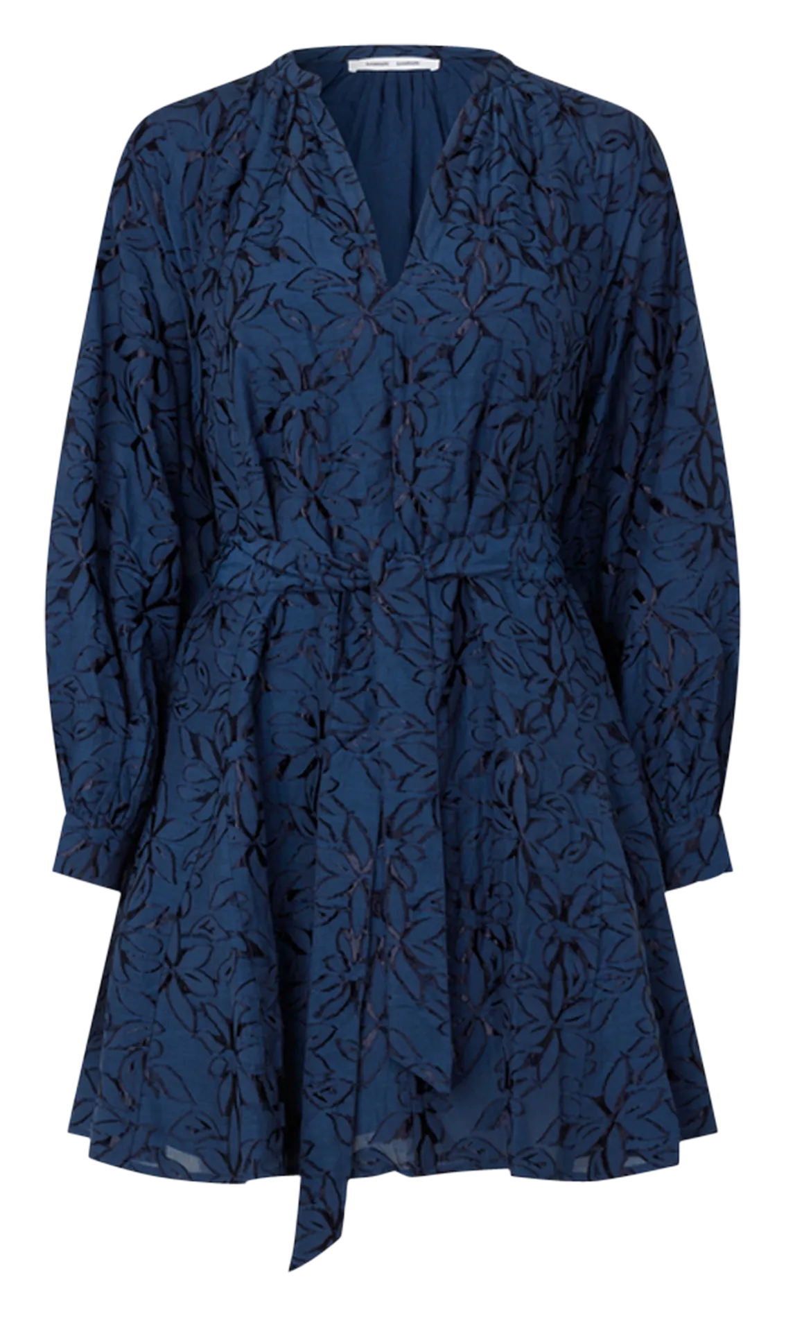 SAMSOE SAMSOE SAVERA  VESTIDO CORTO HOLGADO CON CUELLO EN V EN JACQUARD ESTAMPADO EN AZUL