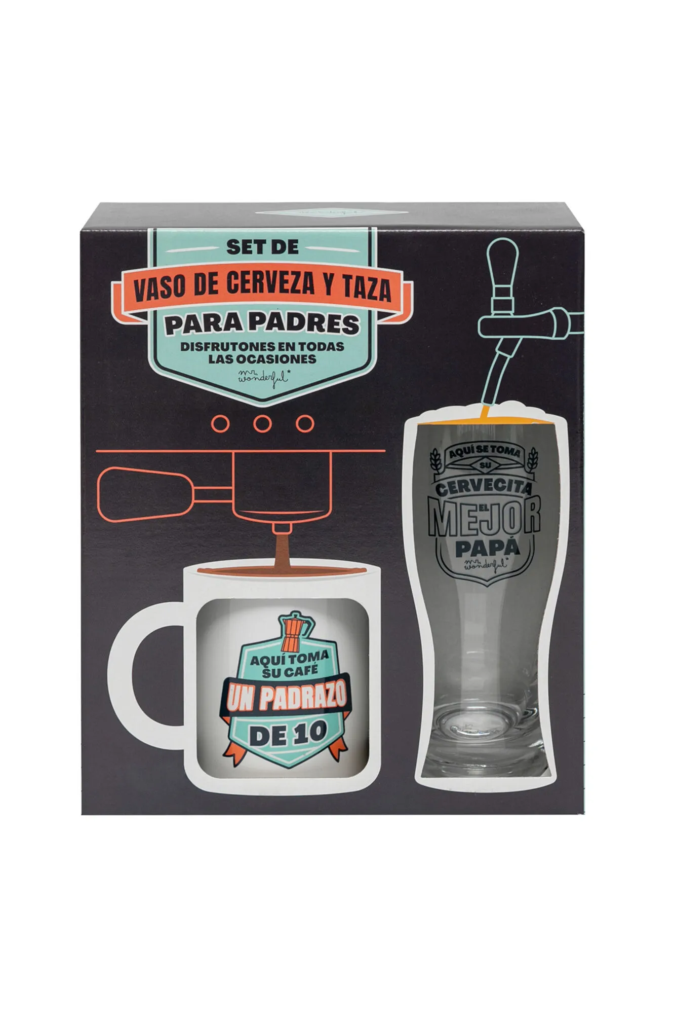Set de vaso de cerveza y taza para padres disfrutones en todas las ocasiones