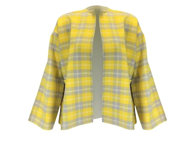 Sofie D'Hoore Amarillo / Chaqueta de lana con frente abierto a cuadros multicolor verde 