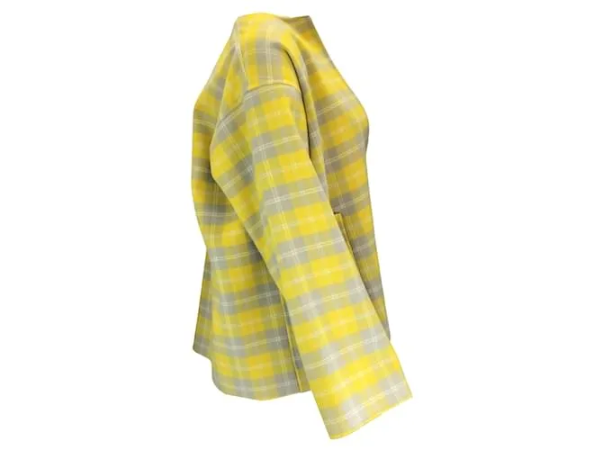 Sofie D'Hoore Amarillo / Chaqueta de lana con frente abierto a cuadros multicolor verde 