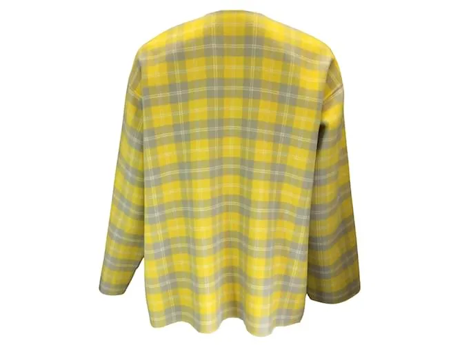 Sofie D'Hoore Amarillo / Chaqueta de lana con frente abierto a cuadros multicolor verde 