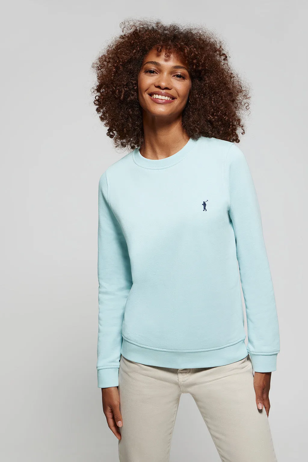 Sudadera básica azul celeste de cuello redondo y logo Rigby Go