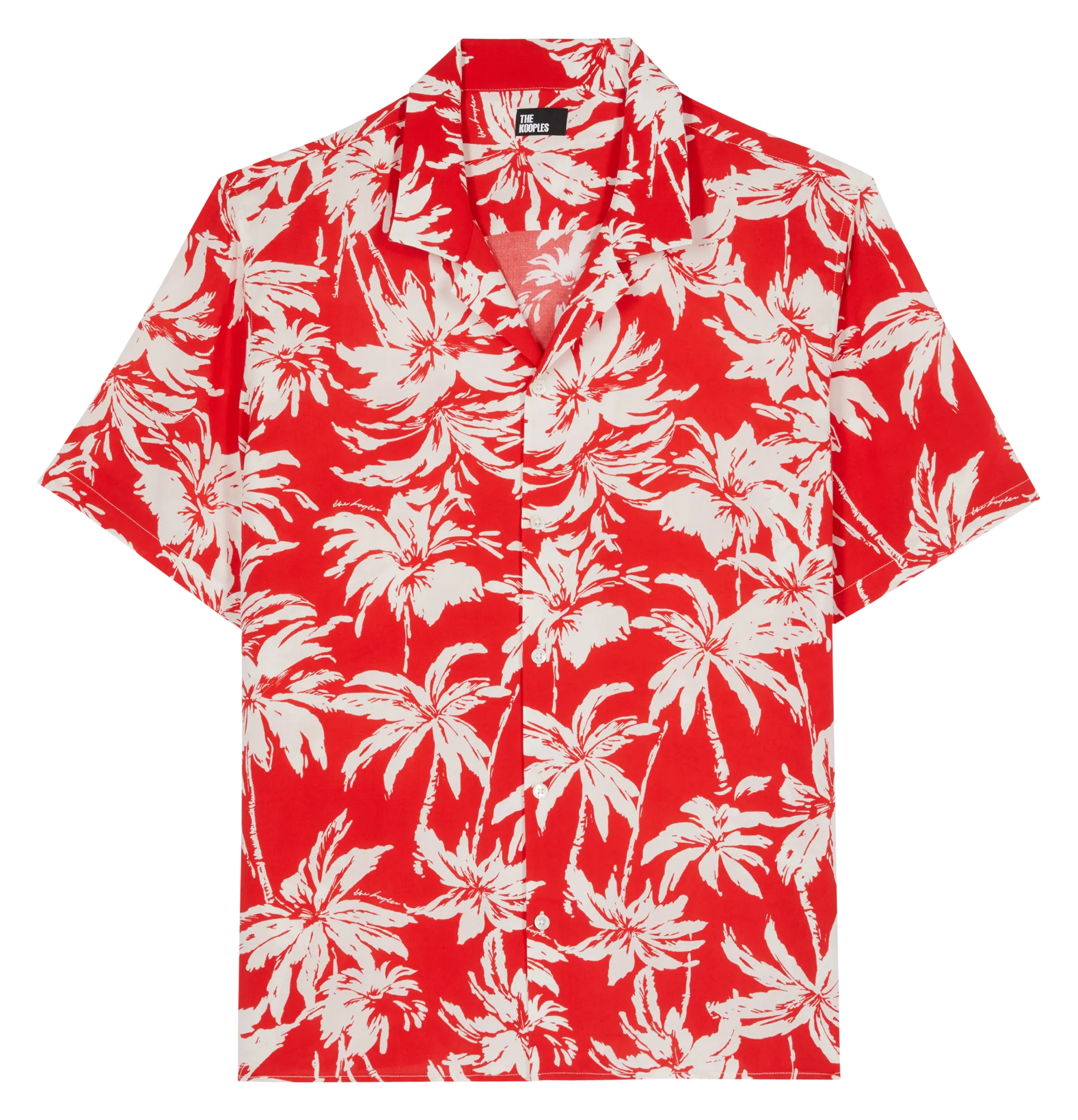 THE KOOPLES Camisa vaporosa con cuello cubano estampada en rojo