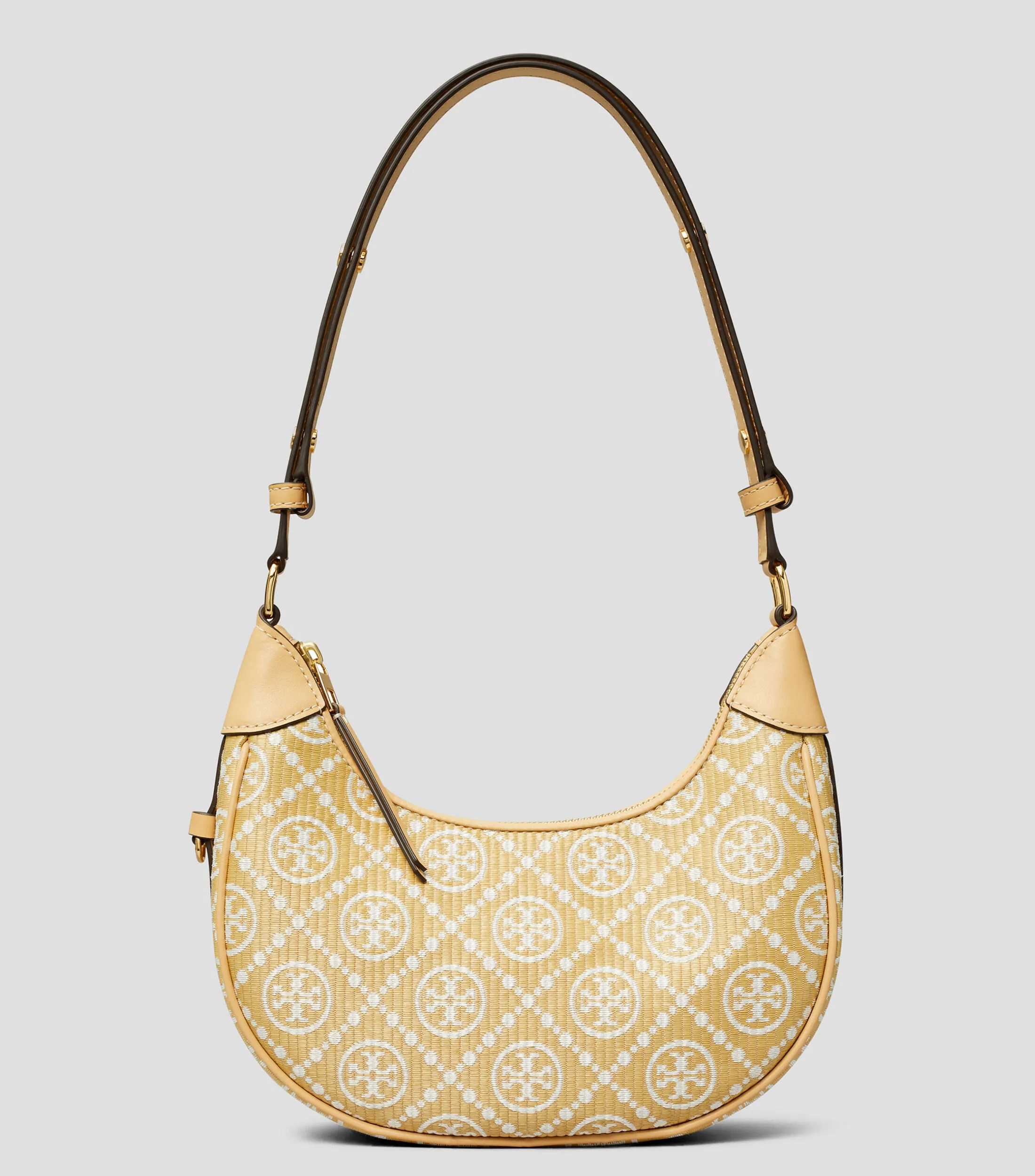 Tory Burch Bolso T Monogram Raffia Crescent