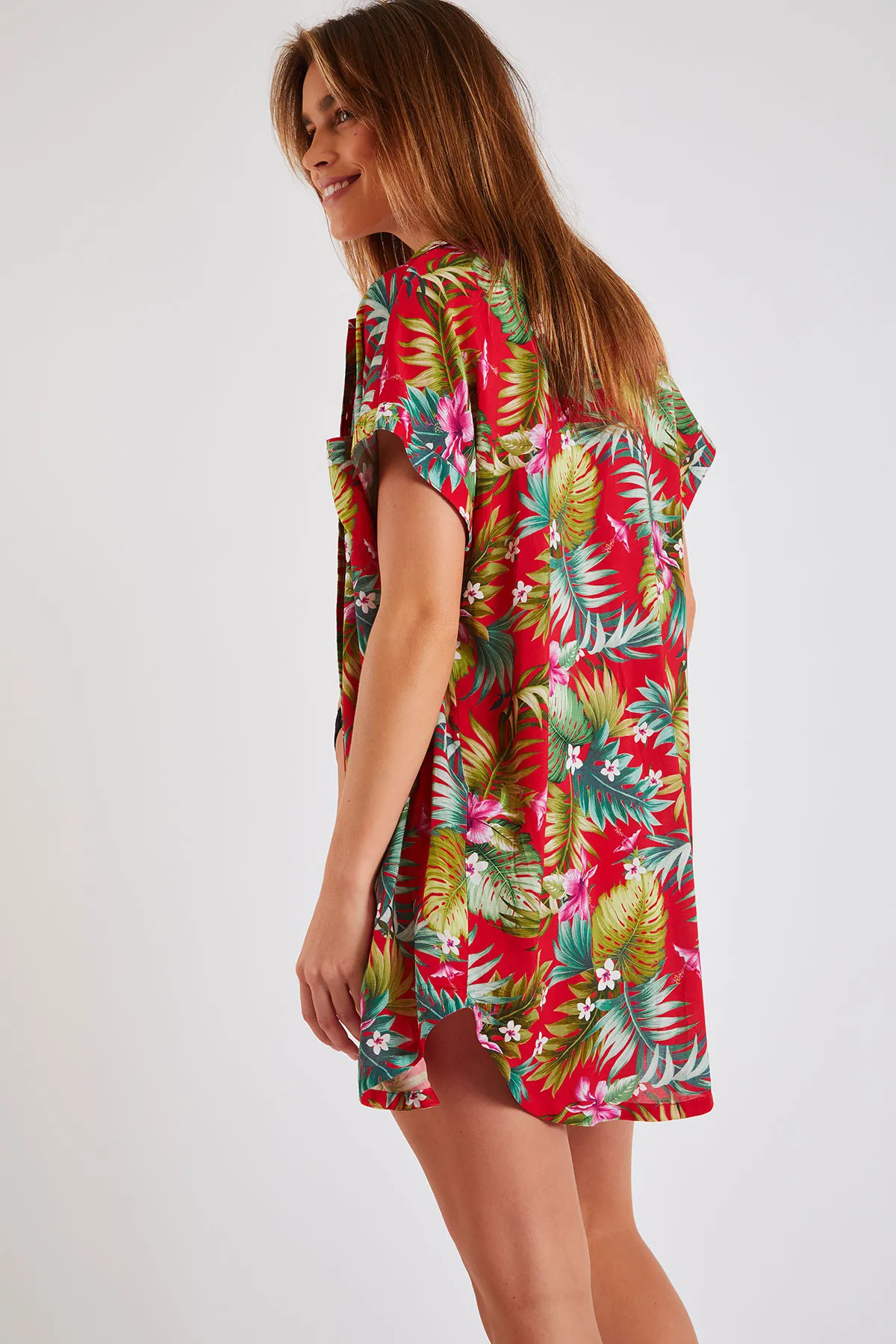 Túnica con estampado rojo exótico Waila Mahaloday