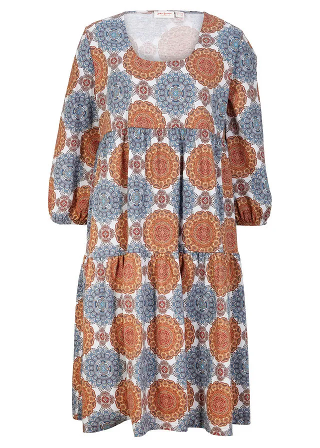 Vestido camisero de mangas 3/4 con estampado Azul con patrón Paisley