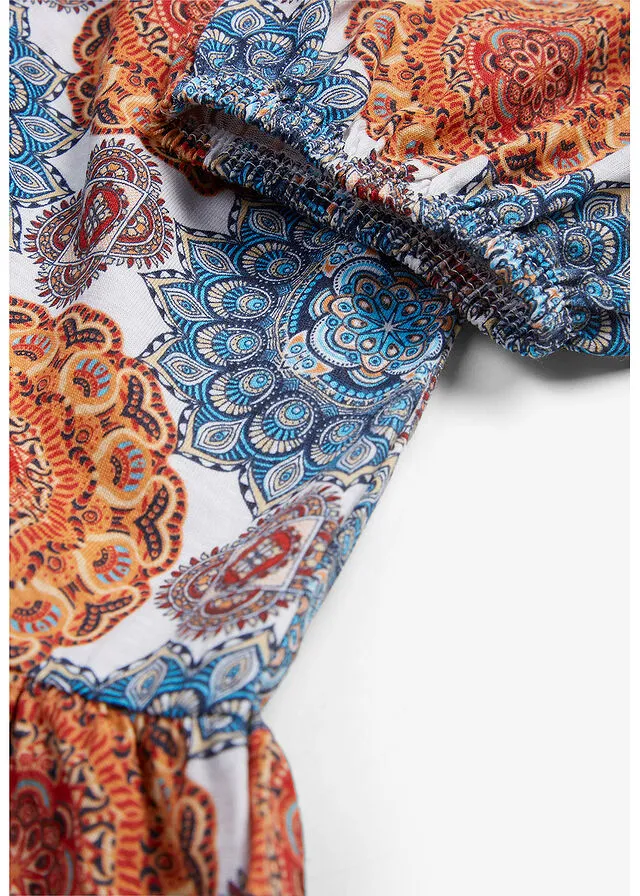 Vestido camisero de mangas 3/4 con estampado Azul con patrón Paisley