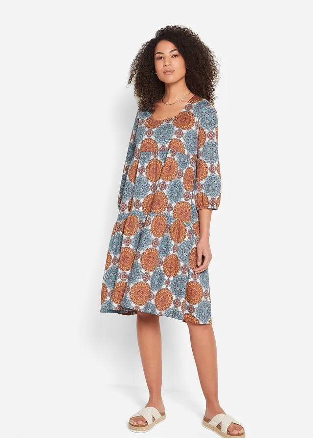 Vestido camisero de mangas 3/4 con estampado Azul con patrón Paisley