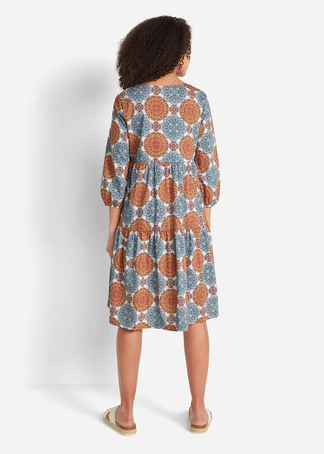 Vestido camisero de mangas 3/4 con estampado Azul con patrón Paisley