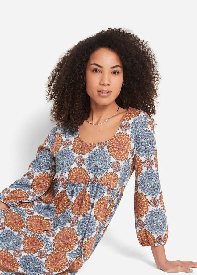Vestido camisero de mangas 3/4 con estampado Azul con patrón Paisley