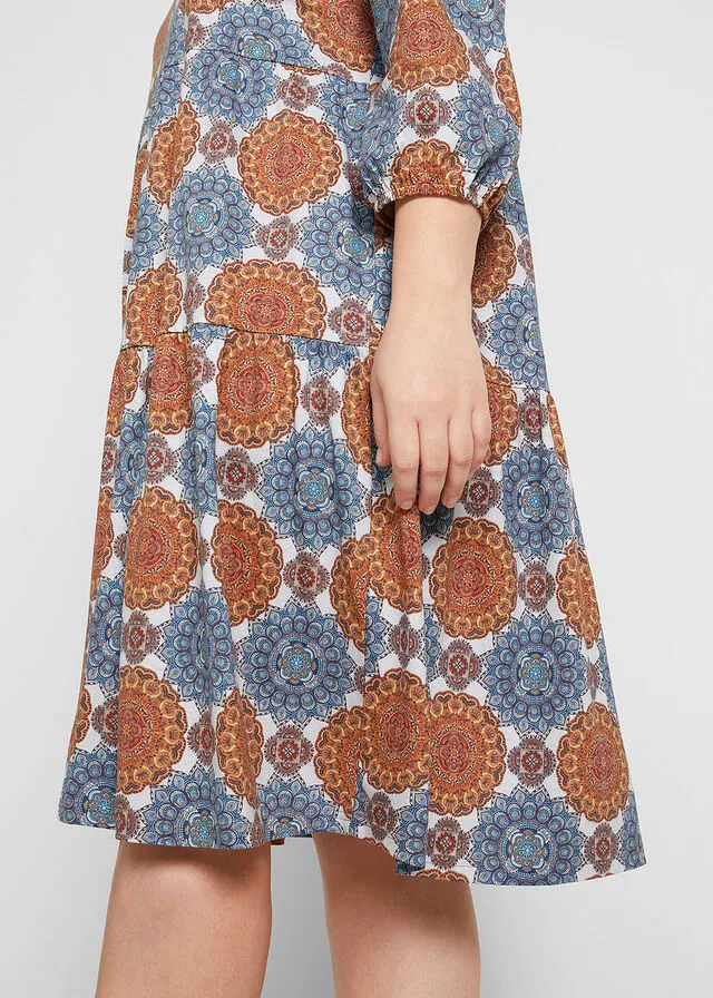 Vestido camisero de mangas 3/4 con estampado Azul con patrón Paisley