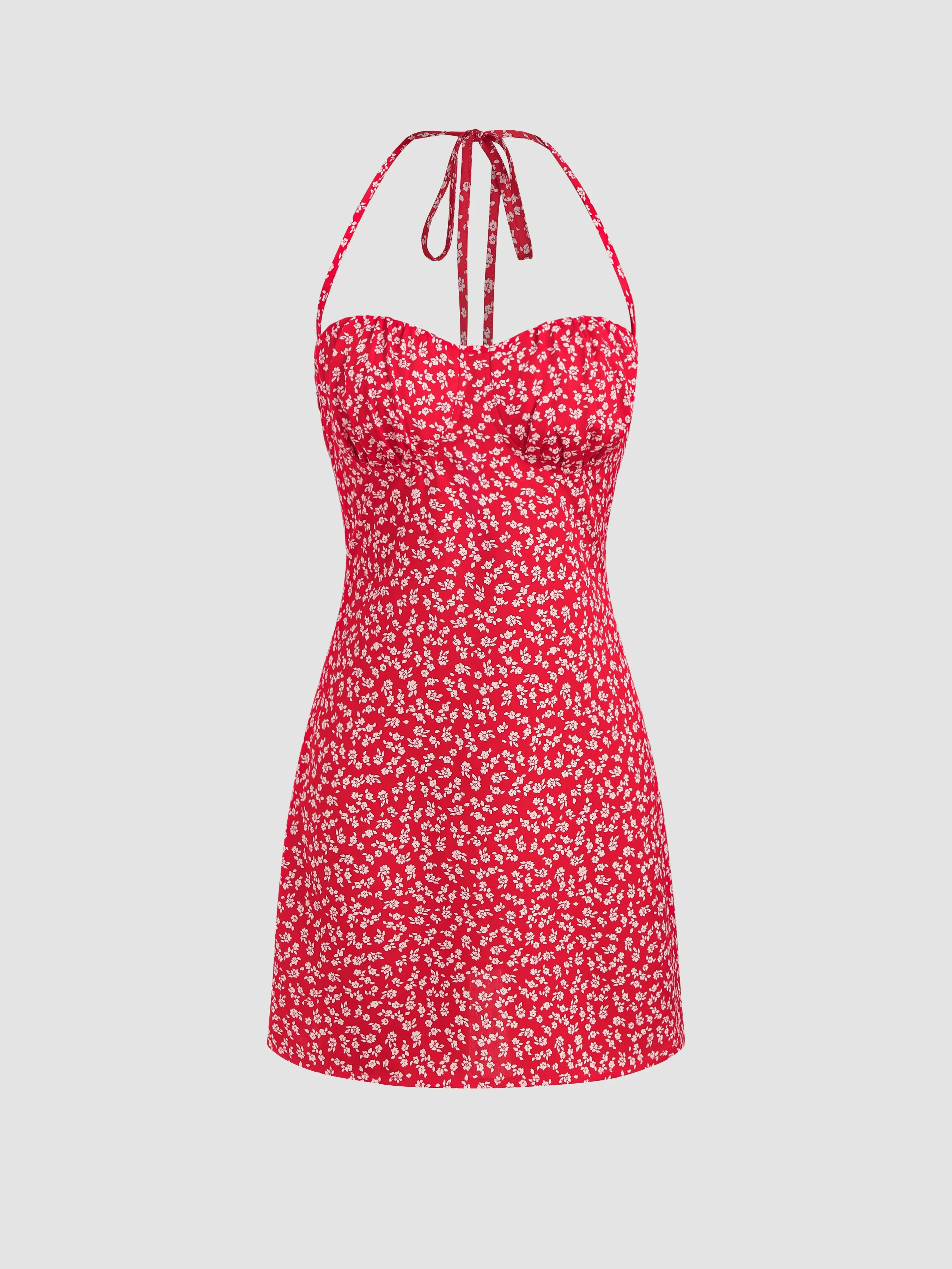  Vestido Mini con Cremallera Floral Ditsy Halter