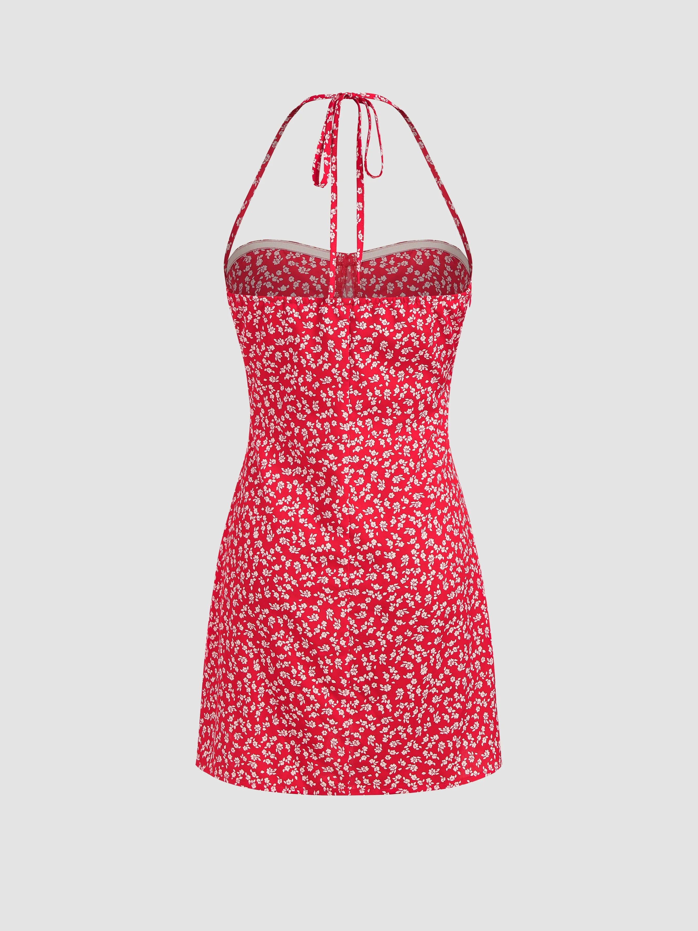  Vestido Mini con Cremallera Floral Ditsy Halter