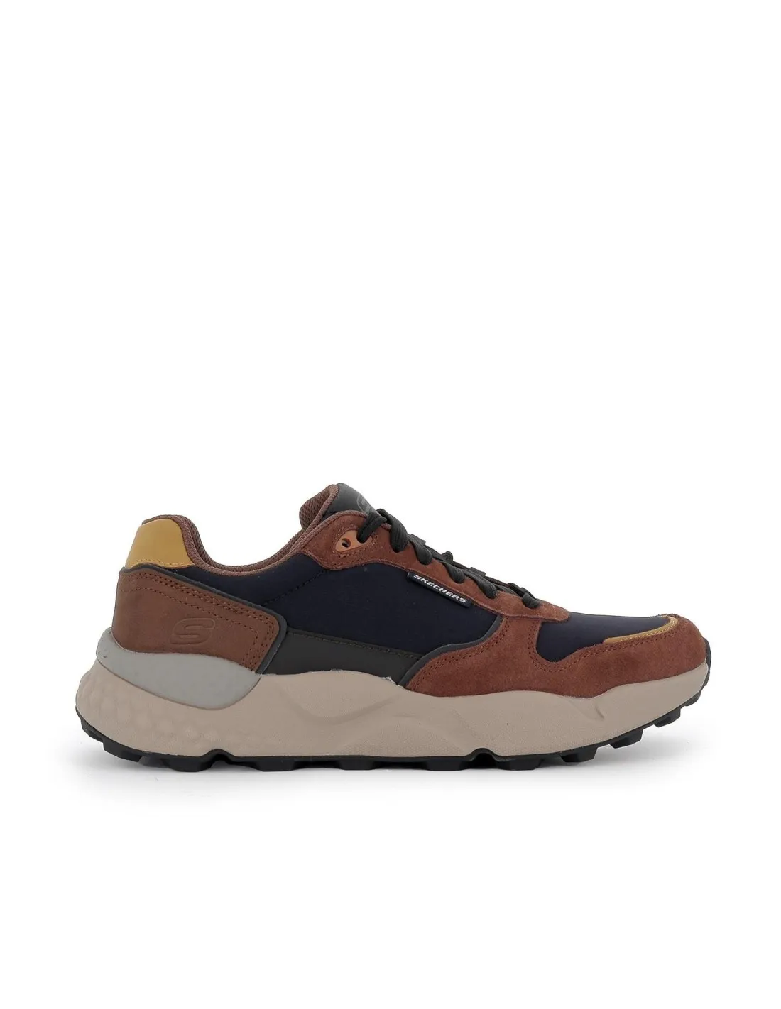 Zapatillas casuales piel y nylon combinación marrón hombre Skechers