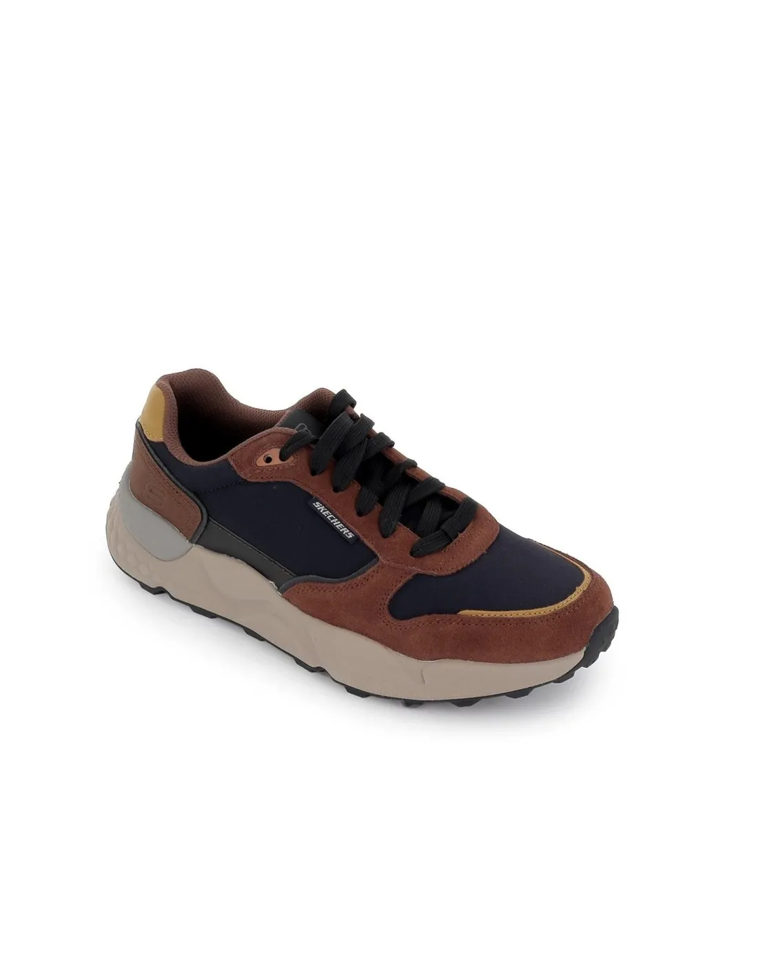 Zapatillas casuales piel y nylon combinación marrón hombre Skechers